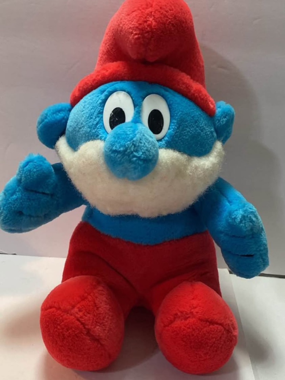 VTG 1980s Wallace Berrie Papa Smurf Plush Stuffed Toy 12" Red Hat Beard Peyo